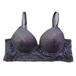 NEW Spree Intimates Women's 36C Gray Lace Bra Push-Up Sheer Back Underwired NWT